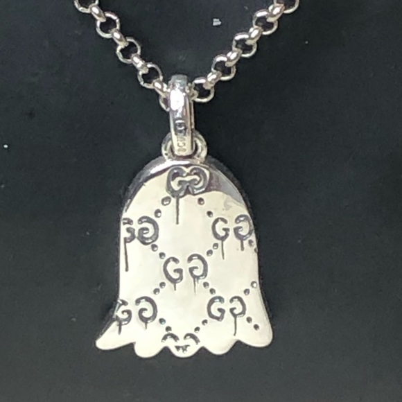 GUCCI Sterling Silver Ghost GG Monogram Necklace 21” Unisex NIB - Picture 11 of 17